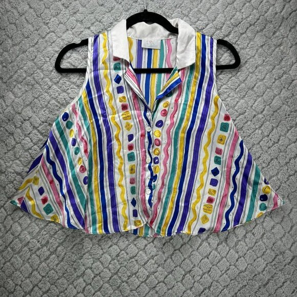 Colorful Striped Womens Sleeveless crop top LA Intimates Size Small Oversize - Picture 9 of 9